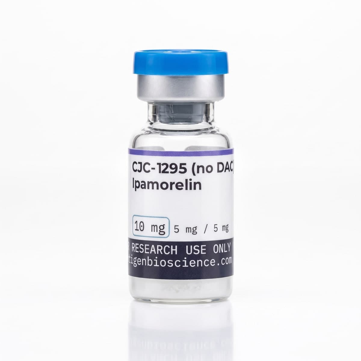 CJC-1295 (no DAC) + Ipamorelin 10 mg, 3 ml glass vial with Peptigen Bioscience label