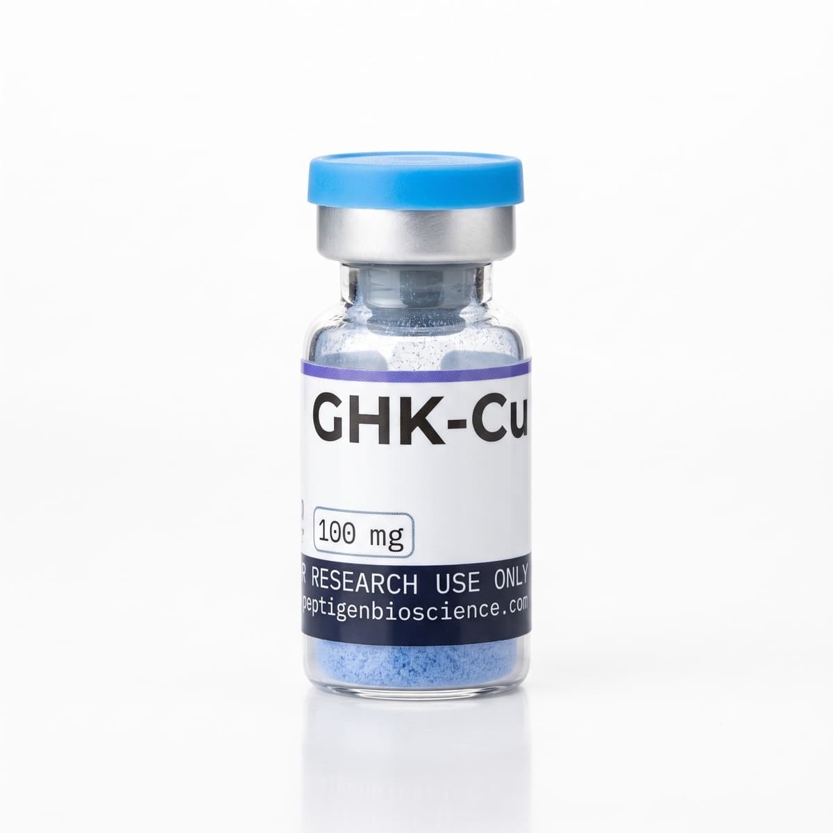 GHK-Cu 100 mg, 3 ml glass vial with Peptigen Bioscience label