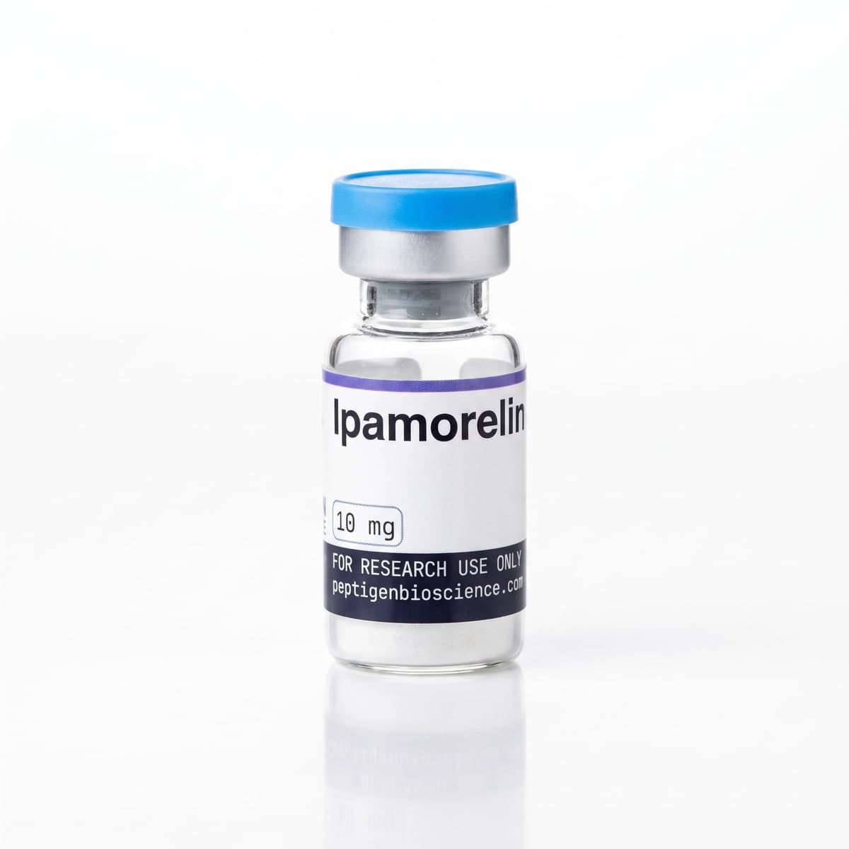 Ipamorelin 10 mg, 3 ml glass vial with Peptigen Bioscience label
