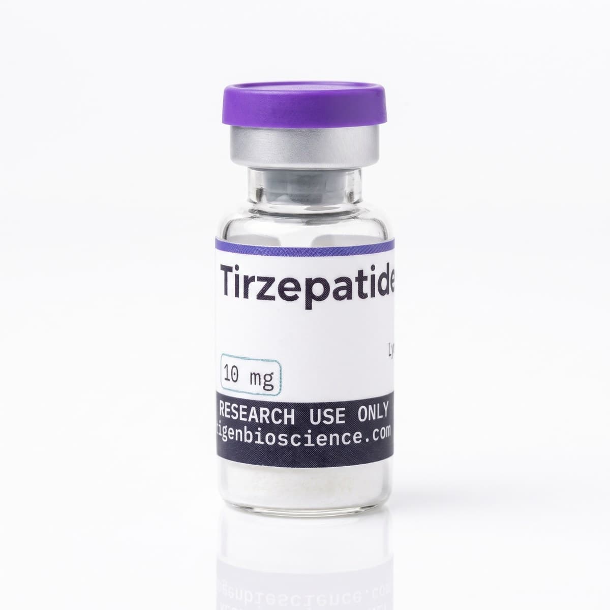 Tirzepatide 10 mg, 3 ml glass vial with Peptigen Bioscience label