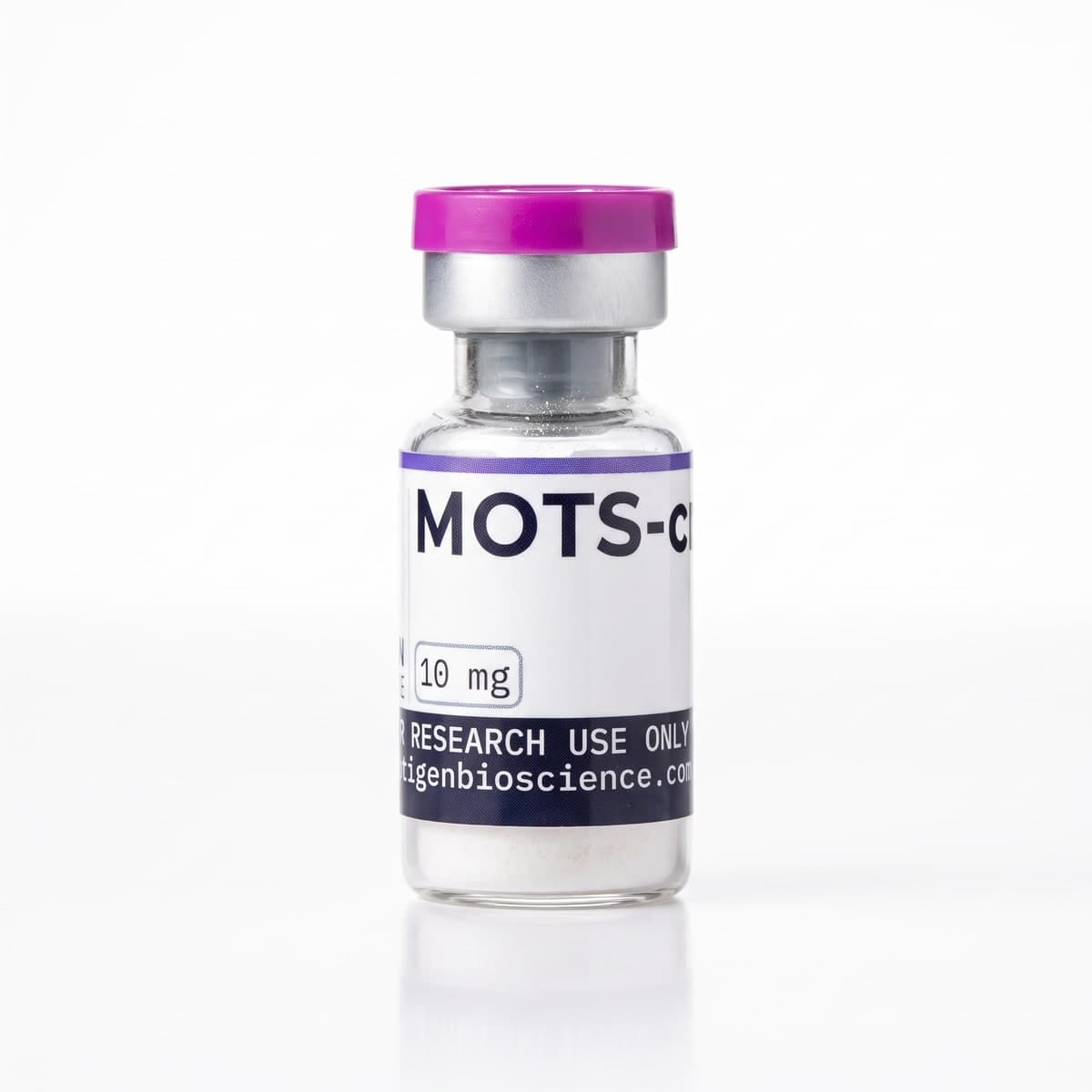 MOTS-c 10 mg, 3 ml glass vial with Peptigen Bioscience label