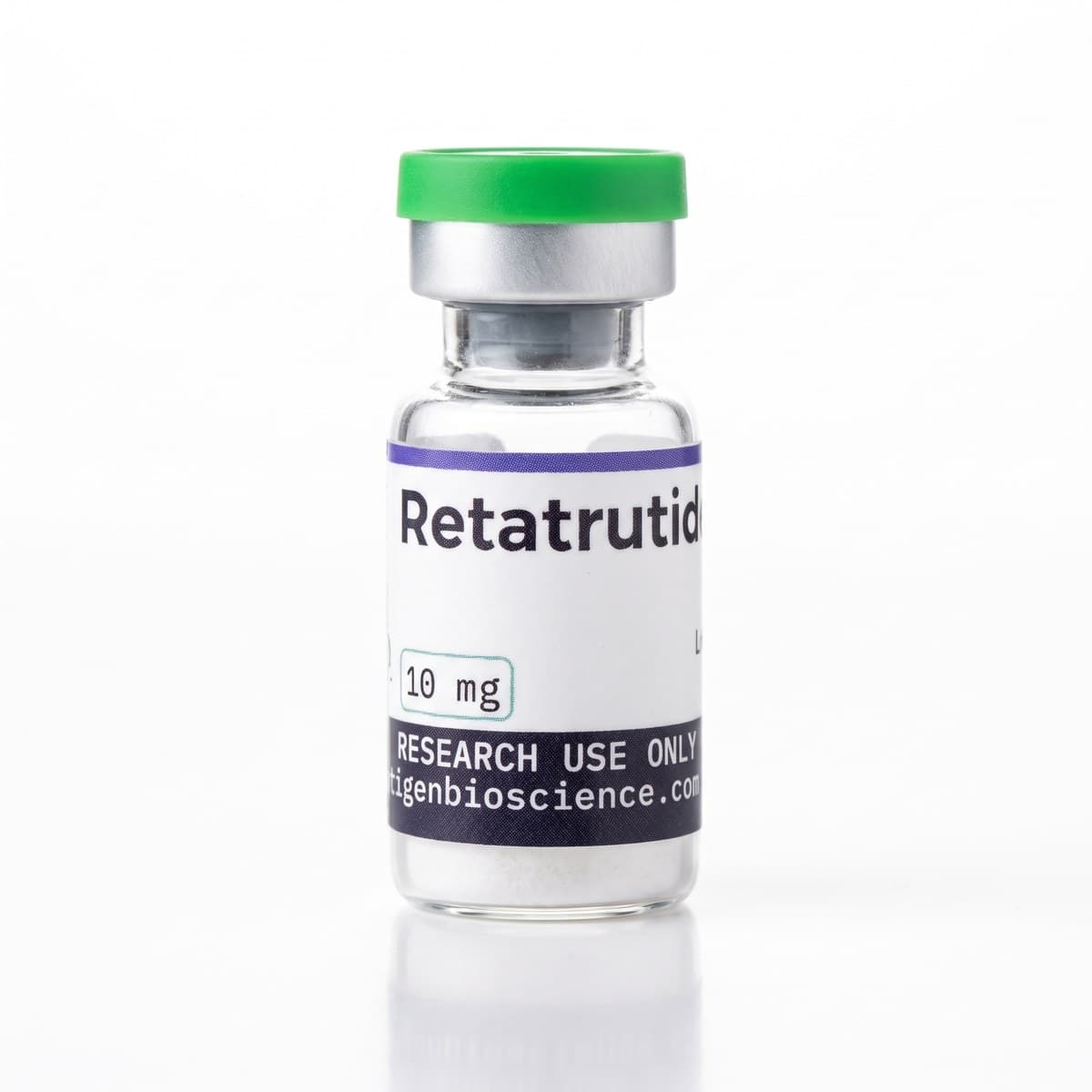 Retatrutide 10 mg, 3 ml glass vial with Peptigen Bioscience label
